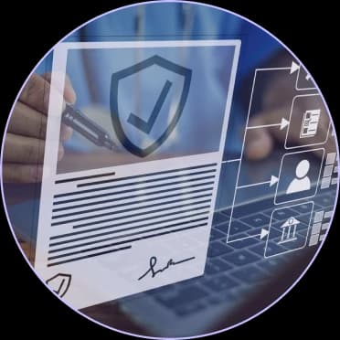 Document with a shield checkmark and connected data icons