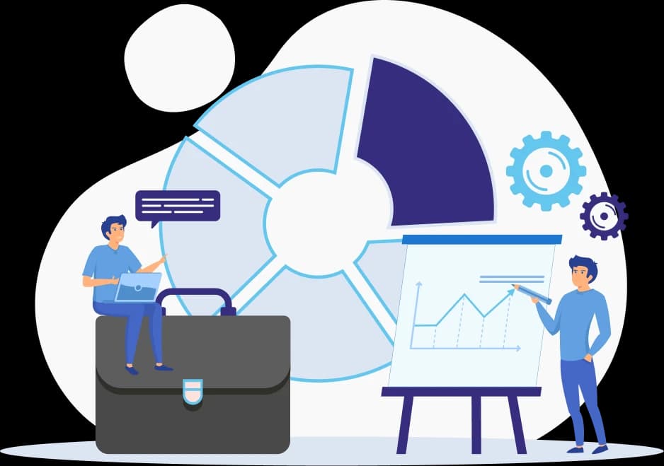 Illustration of a revenue cycle pie chart with a growth report, representing behavioral health RCM