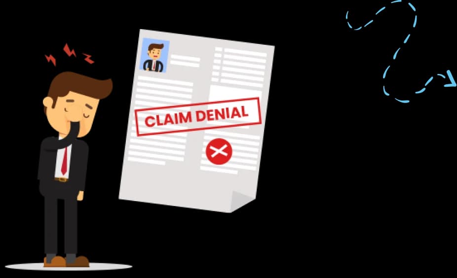 Stressed billing manager next to a claim denial document