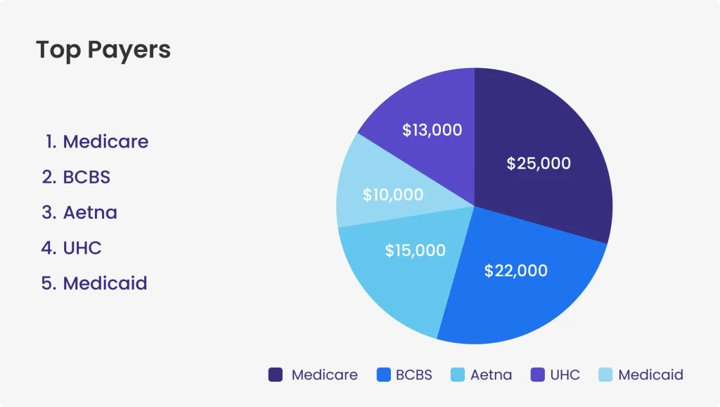 Top payers pie chart showing revenue share by insurance payer
