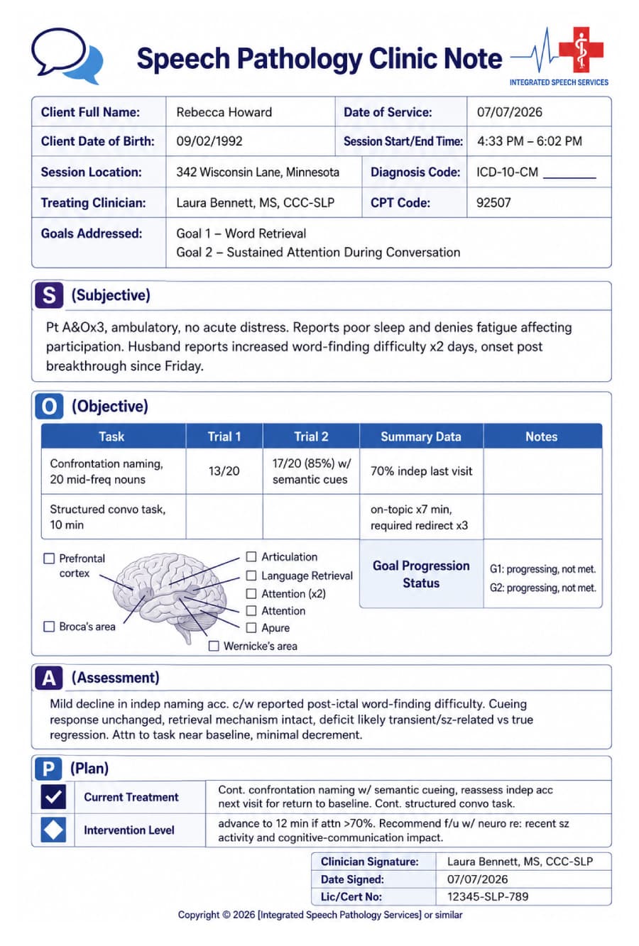 Speech Pathology Clinic Note Template