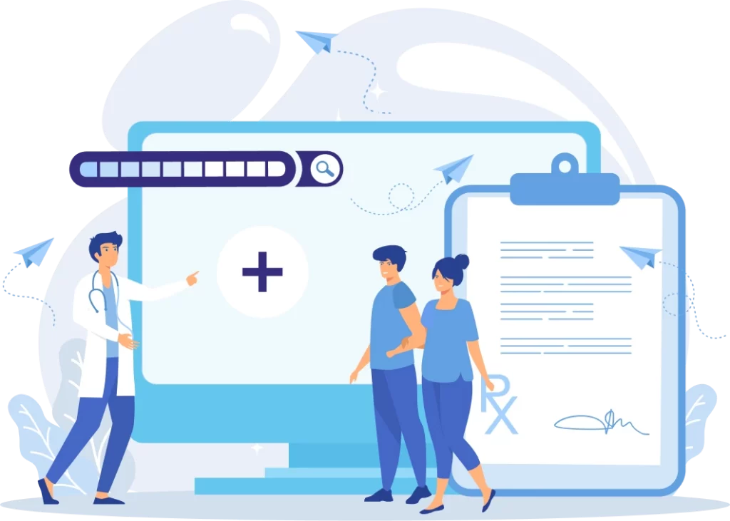 Doctor guiding patients through the urgent care billing search and prescription workflow