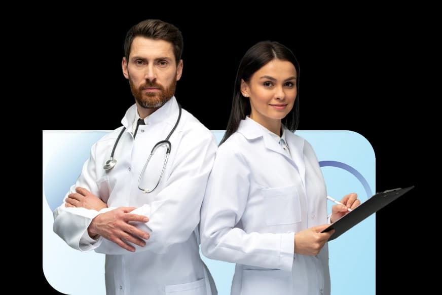 Two physicians representing HealthcareRCM's medical claims billing team