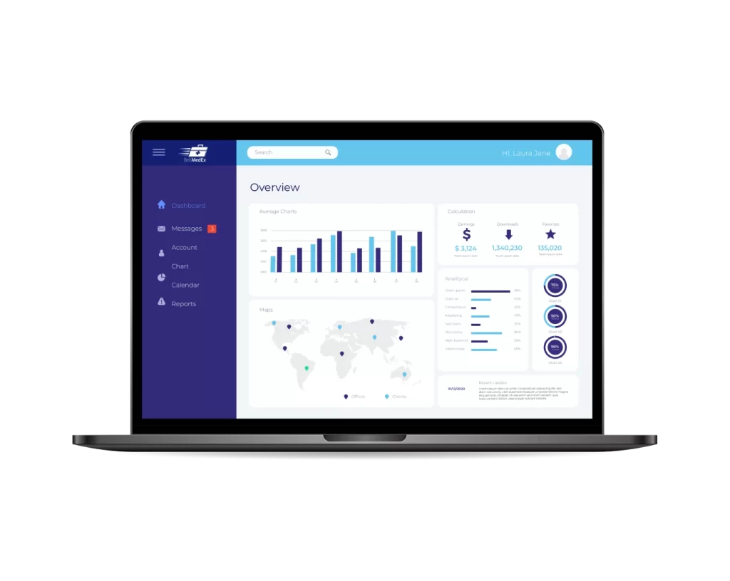 HealthcareRCM billing dashboard on a laptop