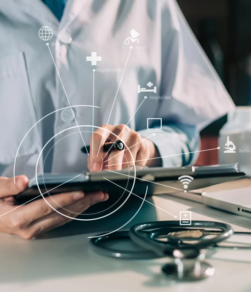 Provider reviewing claims on a tablet connected to the clearinghouse network