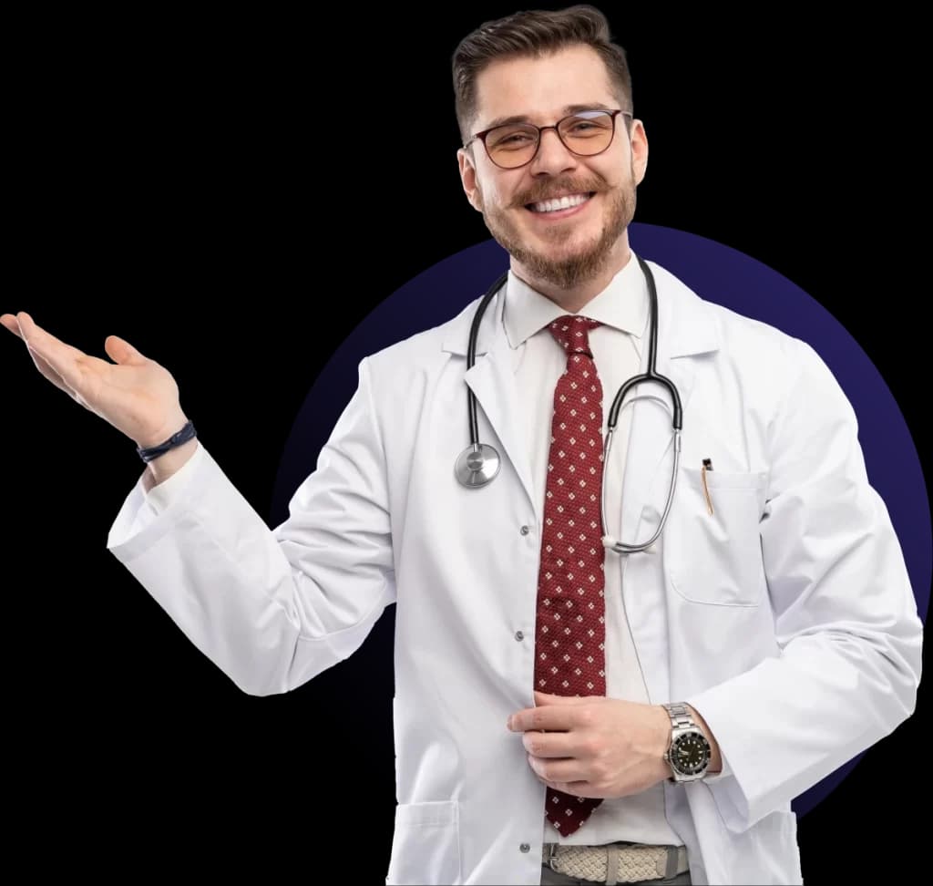 Physician gesturing toward provider enrollment services