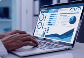 Laptop showing a billing analytics dashboard