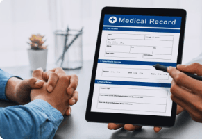 Tablet displaying an electronic medical record form